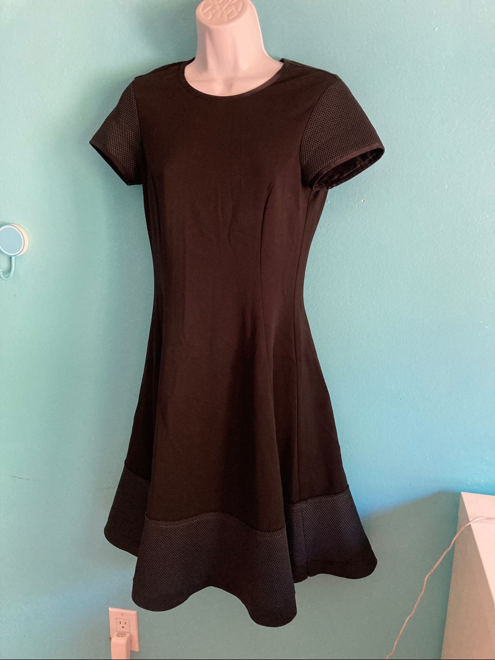 Pink Tartan Womens Size 4 Fit Flare Black Dress Mesh Trim Knee Length Short Slv